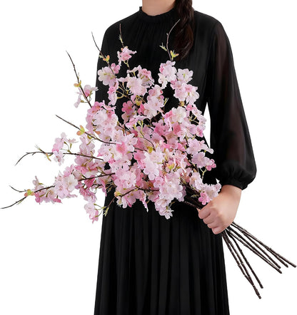 Artificial Cherry Blossom Branches 27.6In Silk Cherry Blossom Branches Long Stem Artificial Flowers for Tall Vase, for Home Decor, Weddings Decor, Parties & Festival Gifts 8PCS ，Pinkish White