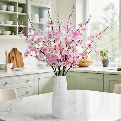 Artificial Cherry Blossom Branches 27.6In Silk Cherry Blossom Branches Long Stem Artificial Flowers for Tall Vase, for Home Decor, Weddings Decor, Parties & Festival Gifts 8PCS ，Pinkish White