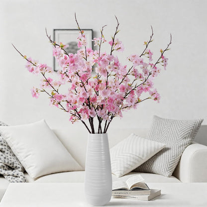 Artificial Cherry Blossom Branches 27.6In Silk Cherry Blossom Branches Long Stem Artificial Flowers for Tall Vase, for Home Decor, Weddings Decor, Parties & Festival Gifts 8PCS ，Pinkish White