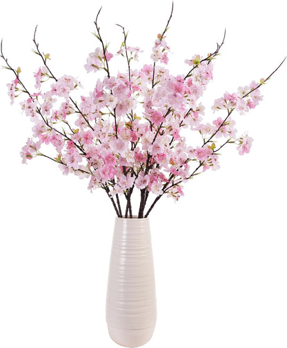 Artificial Cherry Blossom Branches 27.6In Silk Cherry Blossom Branches Long Stem Artificial Flowers for Tall Vase, for Home Decor, Weddings Decor, Parties & Festival Gifts 8PCS ，Pinkish White