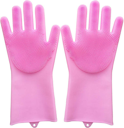 Pet Grooming Gloves, Silicone Gloves Dog Bathing Supplies Hair Removal Gloves, High Density Teeth Bathing Shampoo Shedding Bath Brush Scrubber Washing for DOD and Cat (Pink)