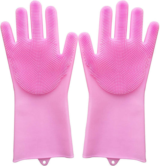 Pet Grooming Gloves, Silicone Gloves Dog Bathing Supplies Hair Removal Gloves, High Density Teeth Bathing Shampoo Shedding Bath Brush Scrubber Washing for DOD and Cat (Pink)