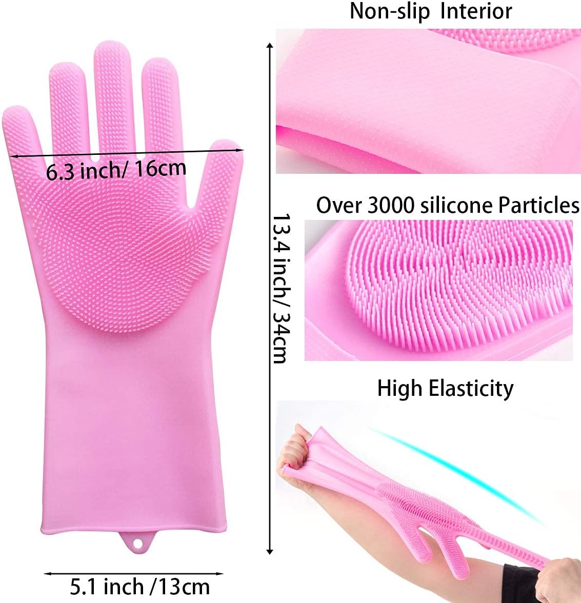 Pet Grooming Gloves, Silicone Gloves Dog Bathing Supplies Hair Removal Gloves, High Density Teeth Bathing Shampoo Shedding Bath Brush Scrubber Washing for DOD and Cat (Pink)