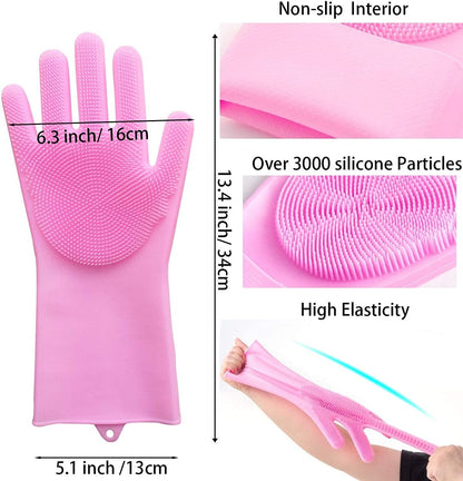 Pet Grooming Gloves, Silicone Gloves Dog Bathing Supplies Hair Removal Gloves, High Density Teeth Bathing Shampoo Shedding Bath Brush Scrubber Washing for DOD and Cat (Pink)