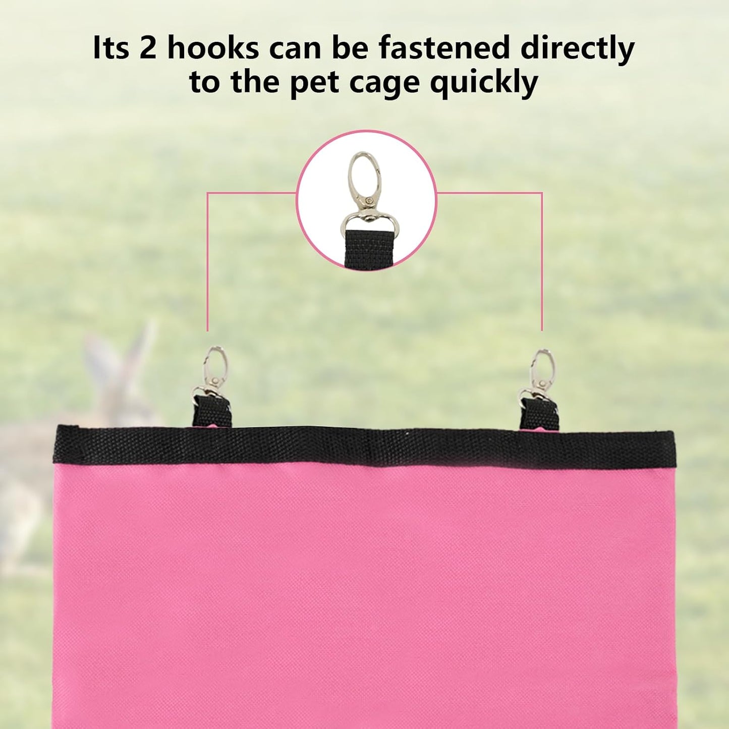 2Pcs Rabbit Hay Feeder Bag, Bunny Guinea Pig Hay Feeder Holder Bag for Rabbits, Hanging Hay Package with Back Hooks, Dispensers Small Animal Food Storage for Rabbits Bunny 13×11In(Pink, 3 Windows)