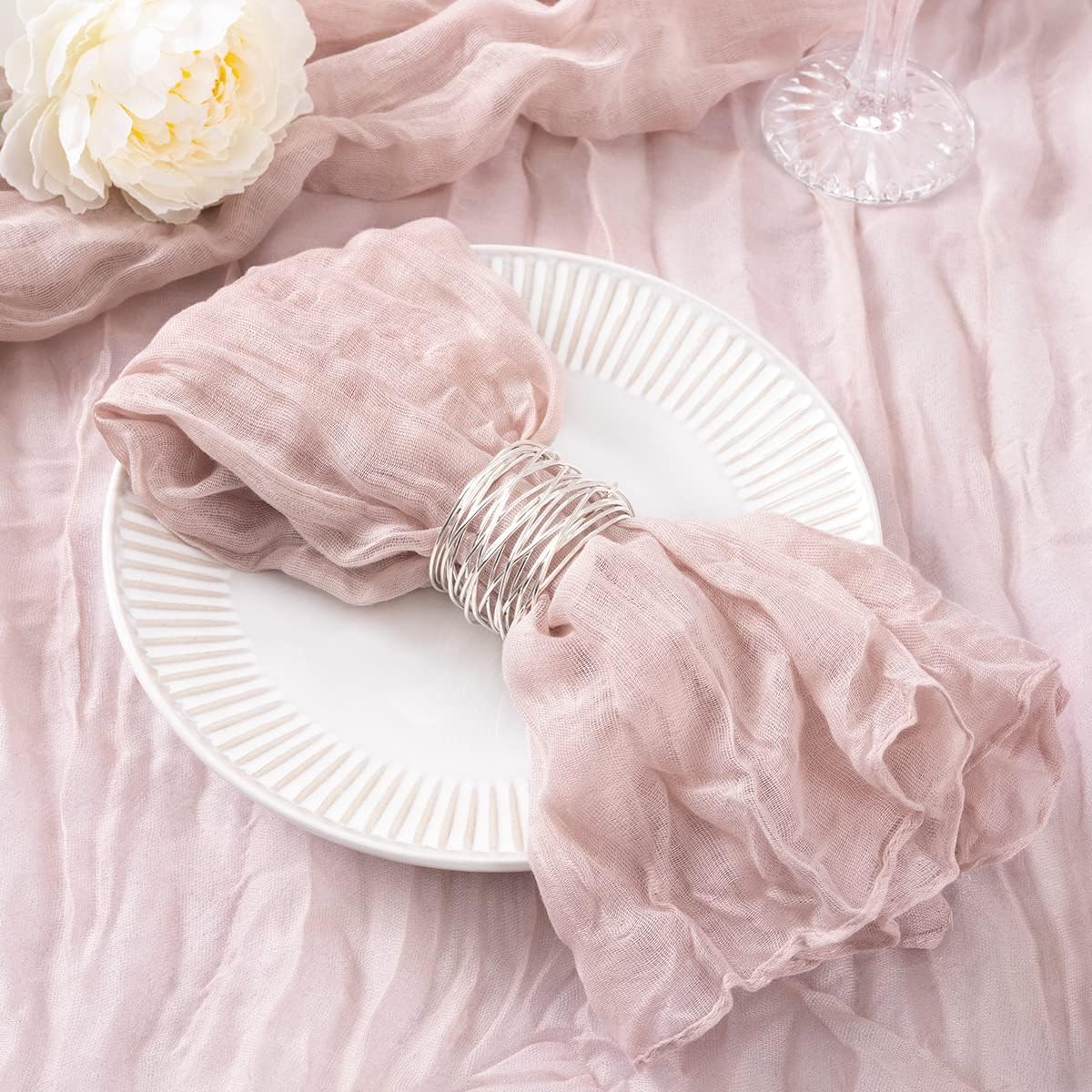 DeZerlor 20 Pack Pink Cheesecloth Napkins Summer Cloth Napkins Set of 20 Dinner Napkins Bulk Bulk 21x21 Inches for Wedding Bridal Shower Baby Shower Parties