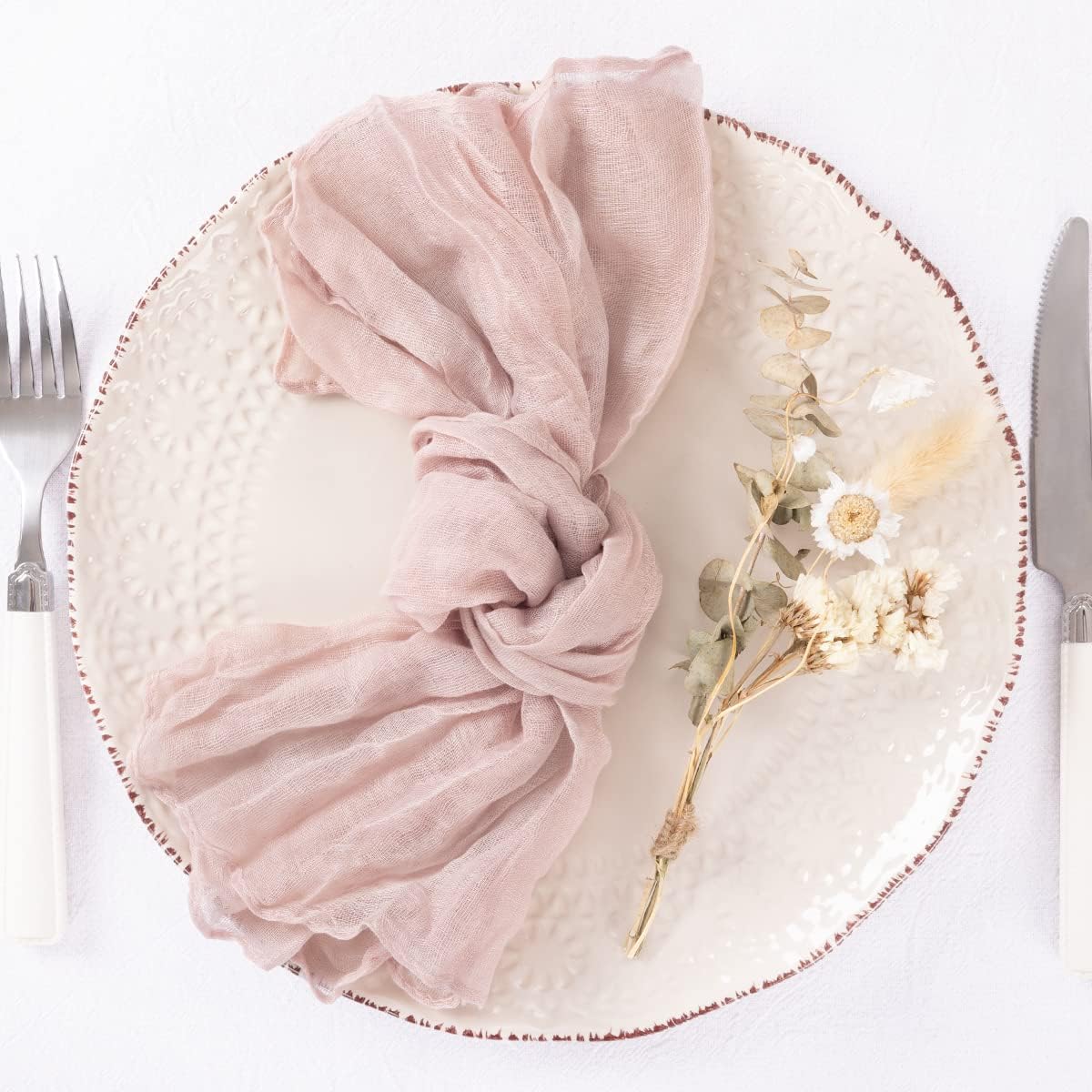 DeZerlor 20 Pack Pink Cheesecloth Napkins Summer Cloth Napkins Set of 20 Dinner Napkins Bulk Bulk 21x21 Inches for Wedding Bridal Shower Baby Shower Parties