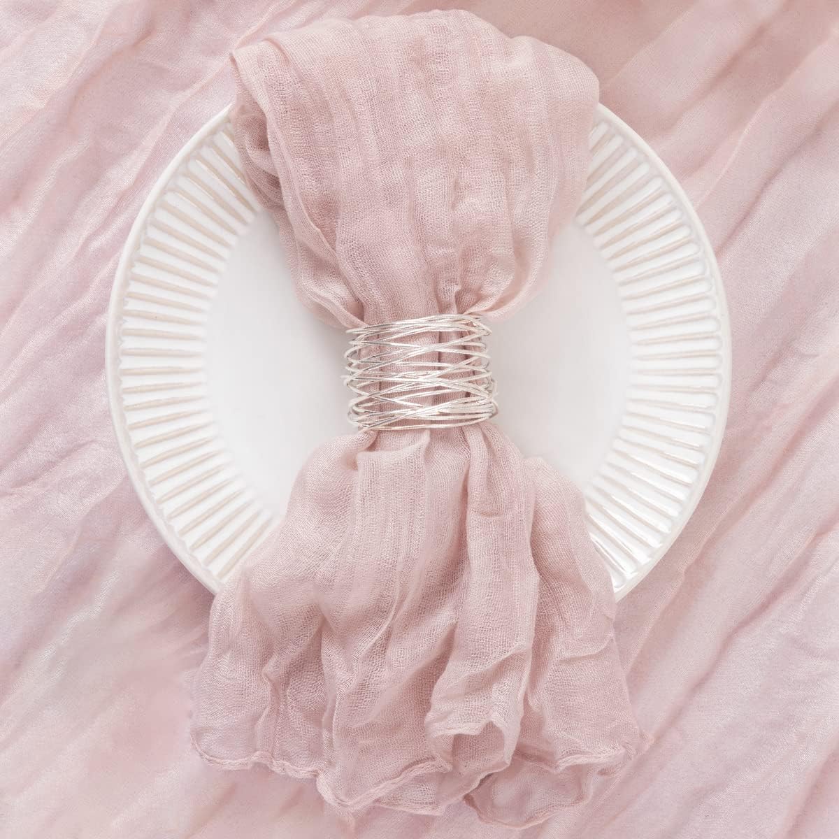 DeZerlor 20 Pack Pink Cheesecloth Napkins Summer Cloth Napkins Set of 20 Dinner Napkins Bulk Bulk 21x21 Inches for Wedding Bridal Shower Baby Shower Parties