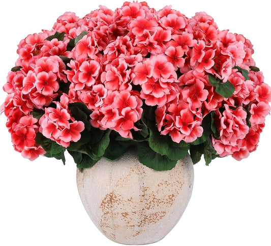 12 Pcs Artificial Geranium Flowers for Outdoors Geranium Silk Flowers Outdoor UV Resistant Garden Plants Faux Flowers for Home Kitchen Table Centerpieces Decor (12, Peach)
