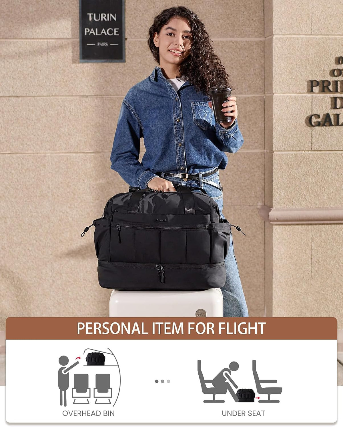 Travel Duffel Bag, Gym Bag for Women, Large Weekender Overnight Bags with Shoe Compartment, 38L Carry on Gym Hospital Bag with Wet Pocket, 2 Pcs