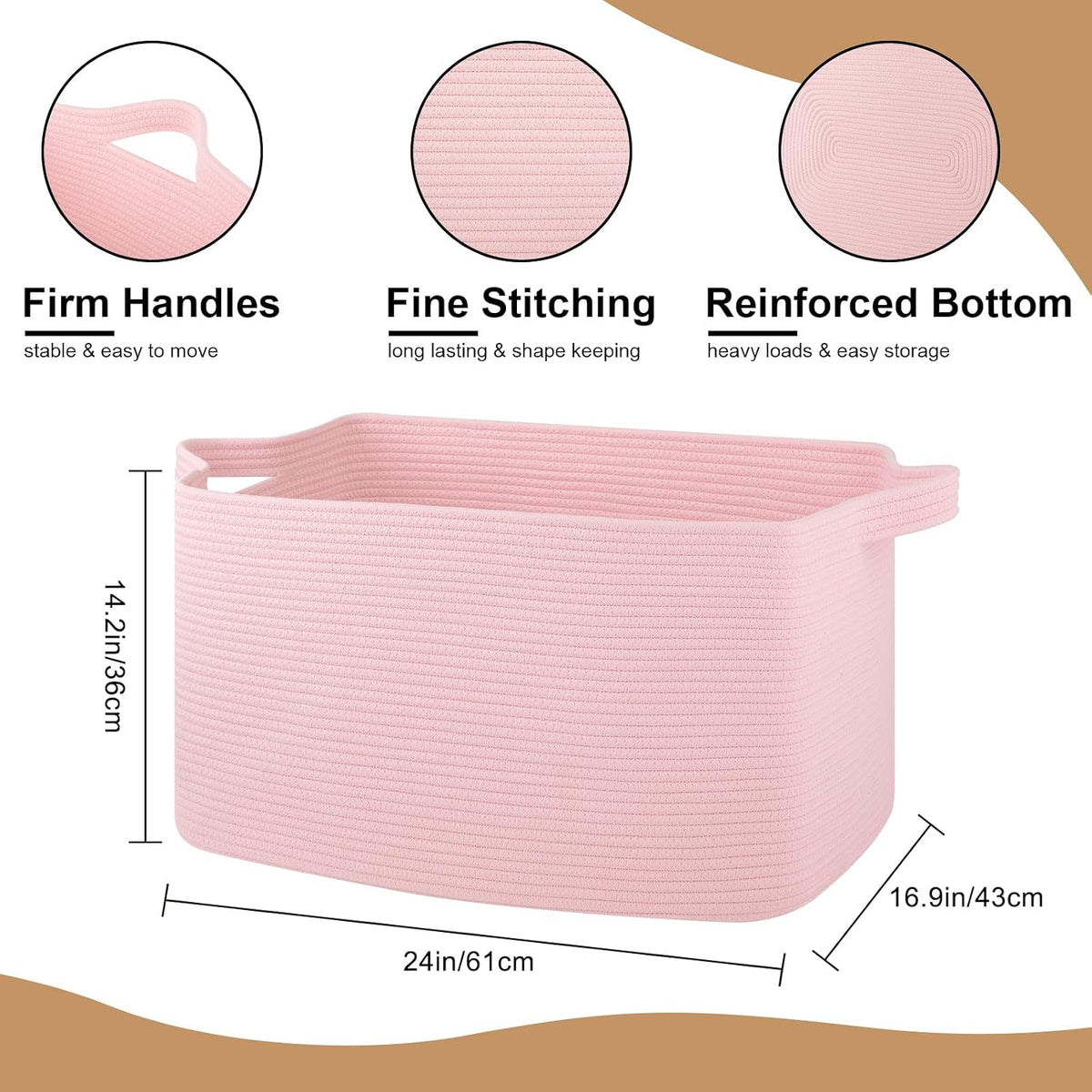 95L Extra Large Blanket Basket, 24" x 16.9" x 14.2" Woven Basket