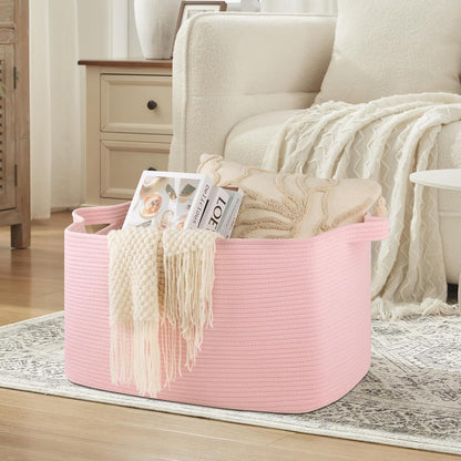 95L Extra Large Blanket Basket, 24" x 16.9" x 14.2" Woven Basket