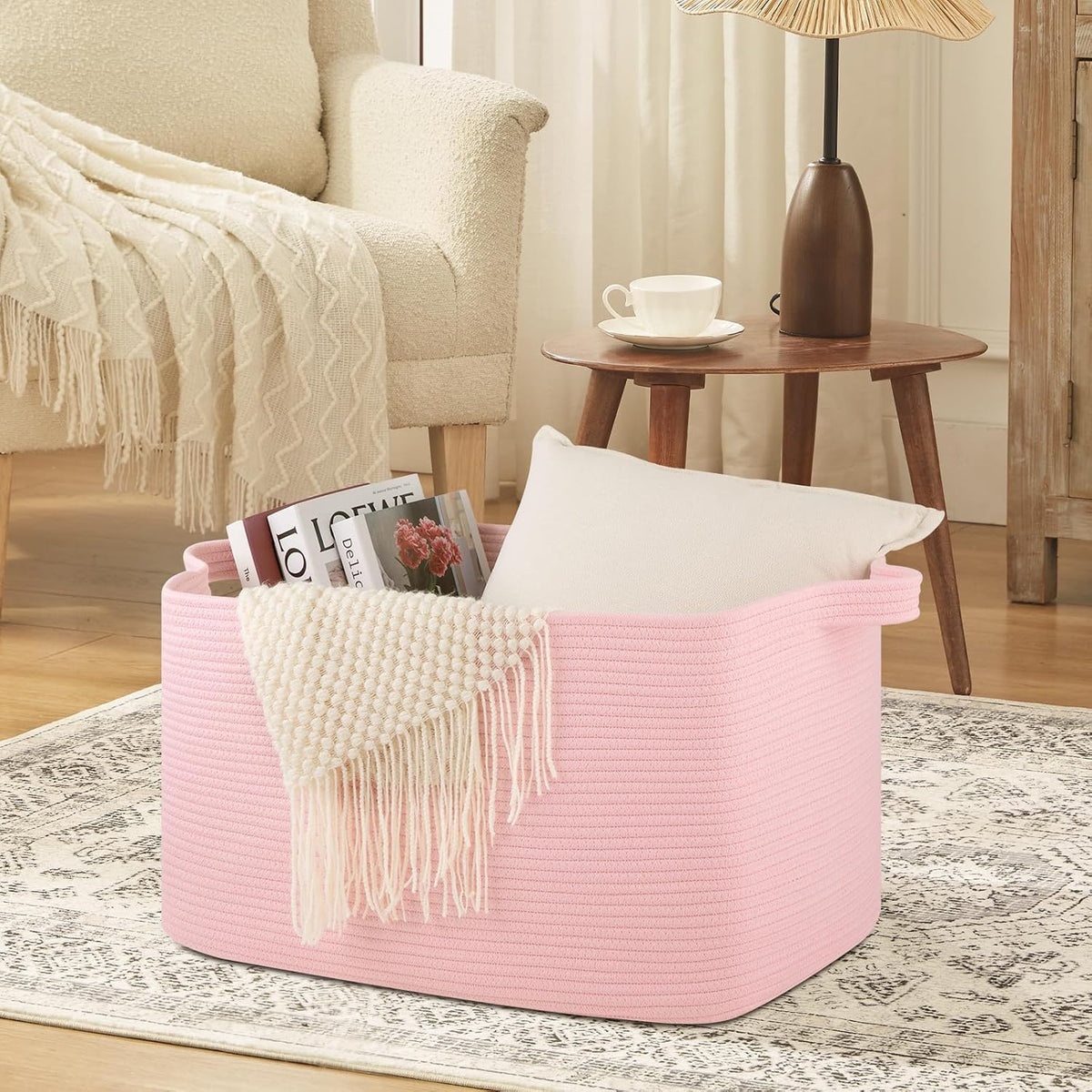 95L Extra Large Blanket Basket, 24" x 16.9" x 14.2" Woven Basket