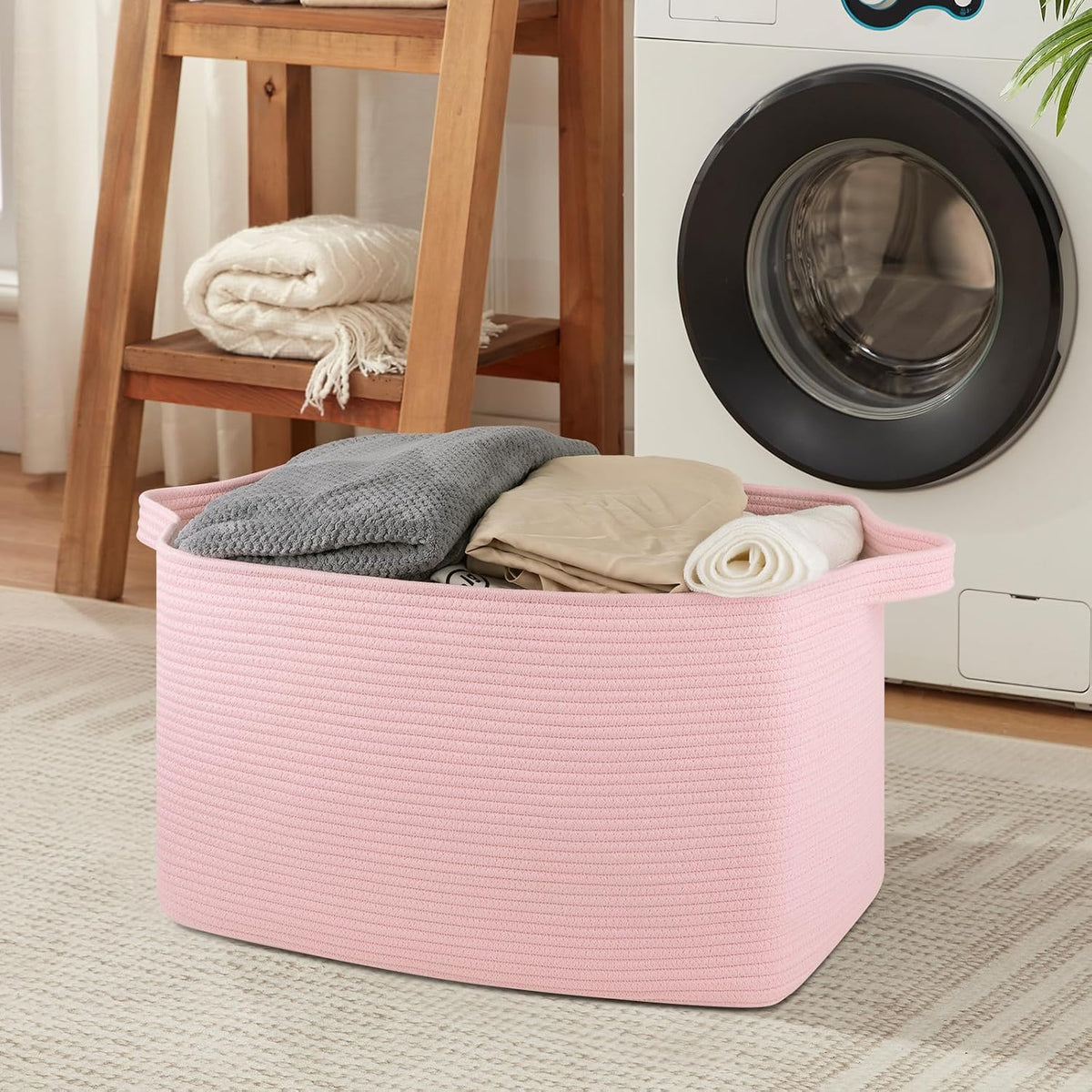 95L Extra Large Blanket Basket, 24" x 16.9" x 14.2" Woven Basket