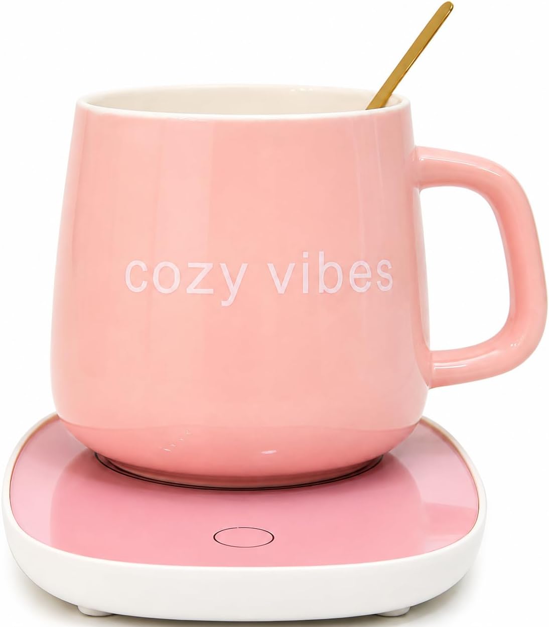 Coffee Mug Warmer with Ceramic Mug, Electric Cup Warmer for Desk, Auto Shut Off, Pink Cozy Vibes