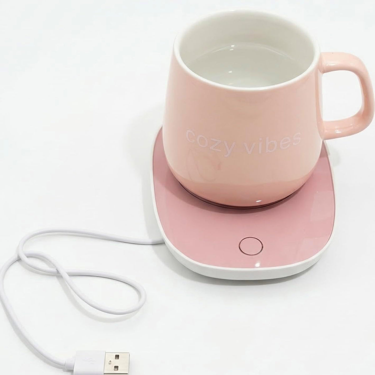Coffee Mug Warmer with Ceramic Mug, Electric Cup Warmer for Desk, Auto Shut Off, Pink Cozy Vibes