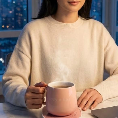 Coffee Mug Warmer with Ceramic Mug, Electric Cup Warmer for Desk, Auto Shut Off, Pink Cozy Vibes