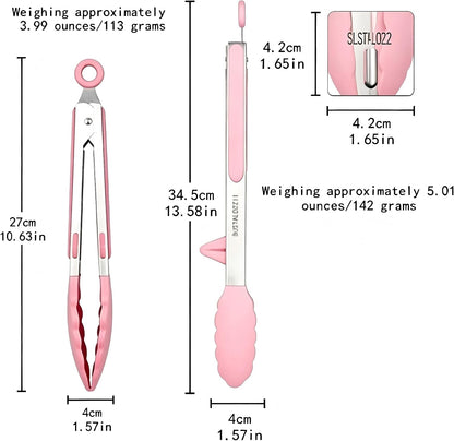 2 Pack Pink Silicone Cooking Tongs, 12-9Inch Stainless Steel Tongs for Cooking Heat Resistant Silicone Cooking Tongs Perfect for Grilling, Salad, and Canning
