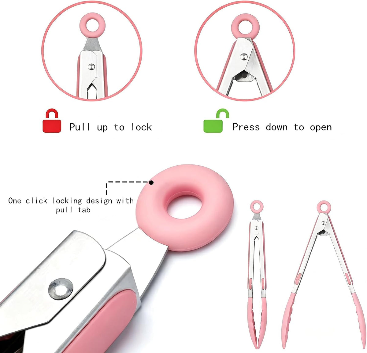2 Pack Pink Silicone Cooking Tongs, 12-9Inch Stainless Steel Tongs for Cooking Heat Resistant Silicone Cooking Tongs Perfect for Grilling, Salad, and Canning