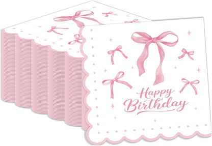 50 Pcs Pink Bow Napkins 13 x 13 Inches, Pink Birthday Paper Napkins Disposable Cocktail Napkins for Bridal Engagement Baby Shower Coquette Birthday Decorations