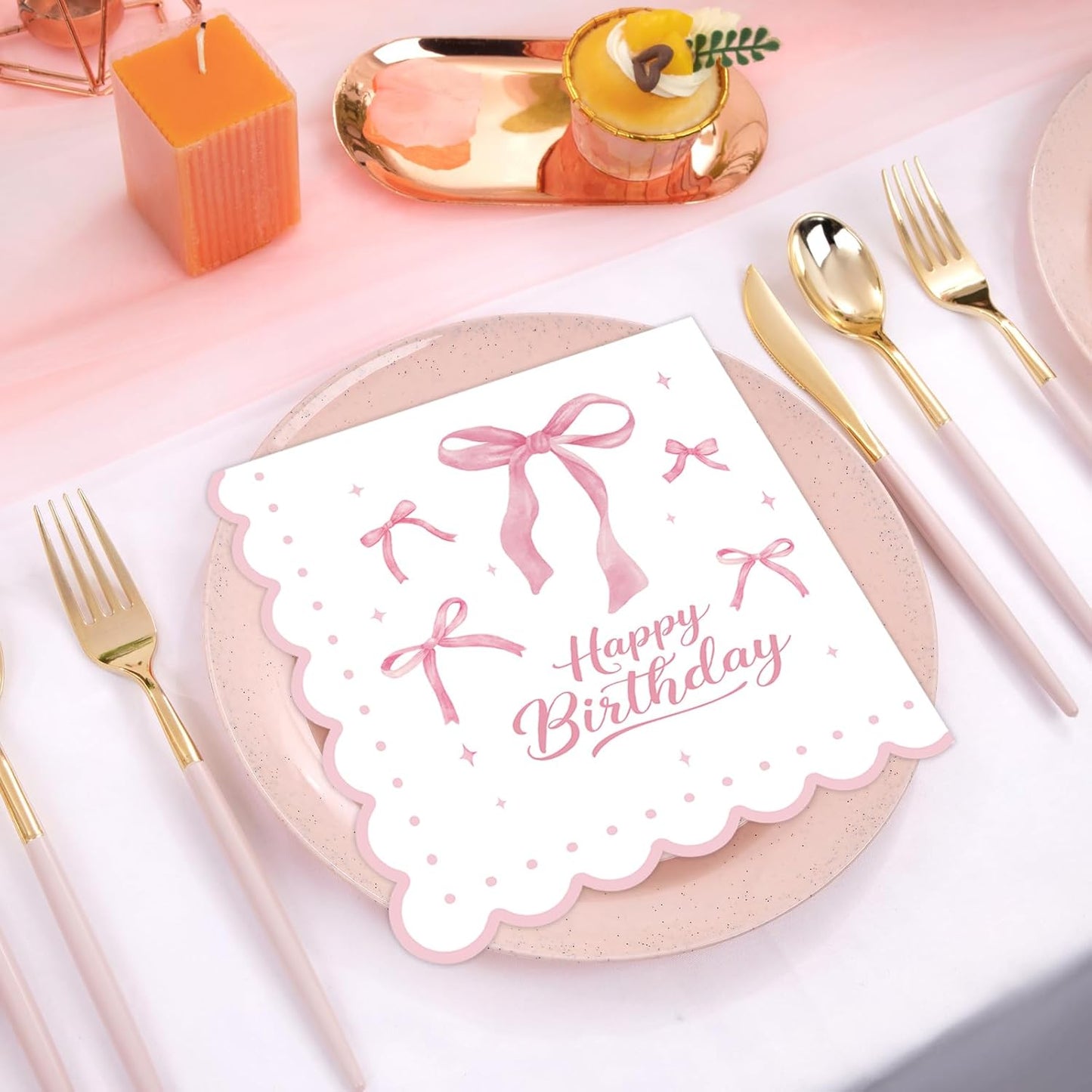 50 Pcs Pink Bow Napkins 13 x 13 Inches, Pink Birthday Paper Napkins Disposable Cocktail Napkins for Bridal Engagement Baby Shower Coquette Birthday Decorations
