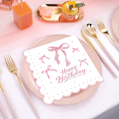 50 Pcs Pink Bow Napkins 13 x 13 Inches, Pink Birthday Paper Napkins Disposable Cocktail Napkins for Bridal Engagement Baby Shower Coquette Birthday Decorations