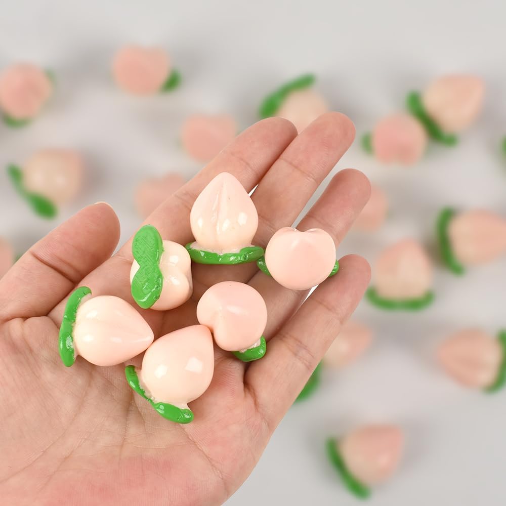 Artificial Mini Peaches 50pcs Tiny Peach Figurine Miniature Peaches Fake Peach Decoration Simulation Fruit for Home Kitchen Photography Party Decoration