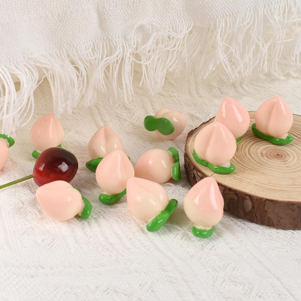 Artificial Mini Peaches 50pcs Tiny Peach Figurine Miniature Peaches Fake Peach Decoration Simulation Fruit for Home Kitchen Photography Party Decoration