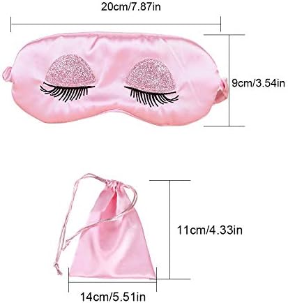 Sweet Girl's Satin Eye Mask Long Eyelash Embroidered Eye Cover Sleeping Eyeshade with Portable Pouch