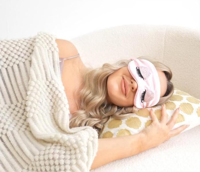 Sweet Girl's Satin Eye Mask Long Eyelash Embroidered Eye Cover Sleeping Eyeshade with Portable Pouch