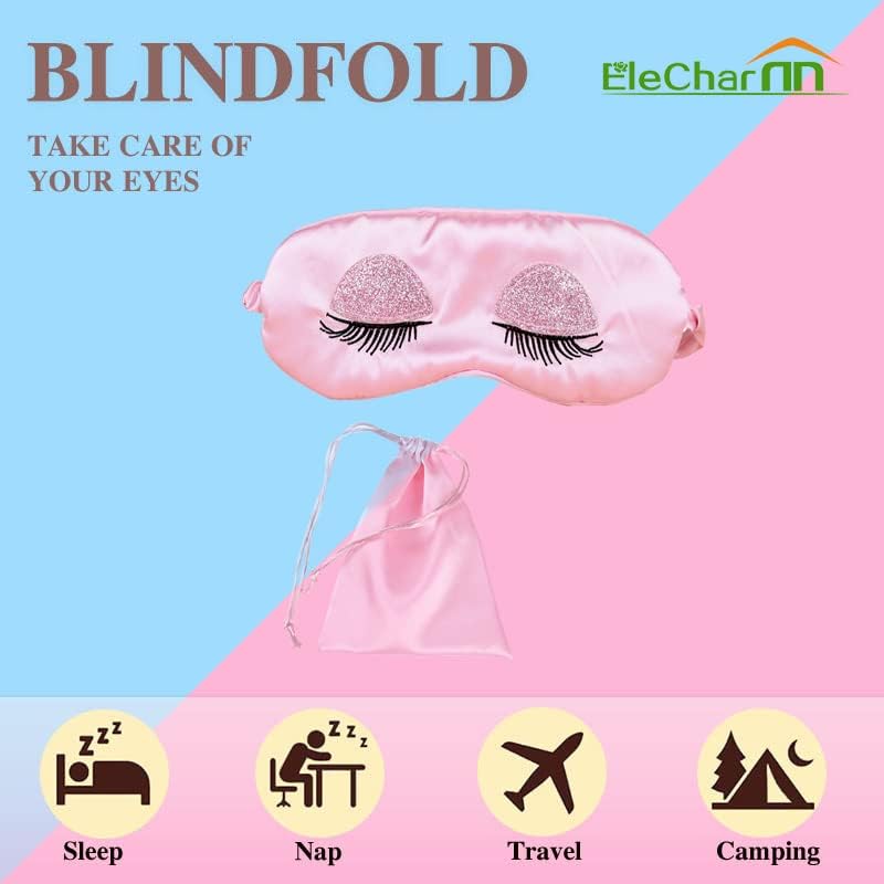 Sweet Girl's Satin Eye Mask Long Eyelash Embroidered Eye Cover Sleeping Eyeshade with Portable Pouch