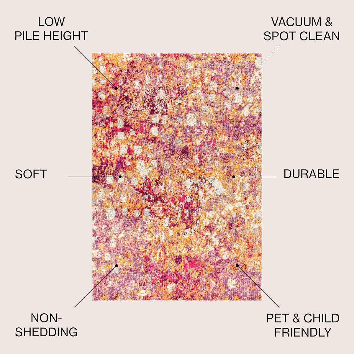 Modern Abstract Pink/Orange Indoor Area Rug, 4x6, Contemporary POP, Transitional, Easy-Cleaning for Living Room, Bedroom, Kitchen, Pet Friendly, Non-Shedding (CTP108C-4)