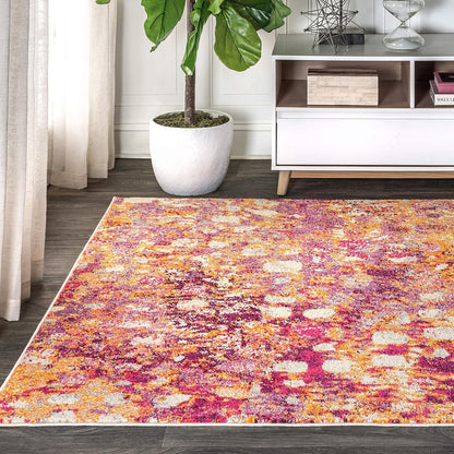 Modern Abstract Pink/Orange Indoor Area Rug, 4x6, Contemporary POP, Transitional, Easy-Cleaning for Living Room, Bedroom, Kitchen, Pet Friendly, Non-Shedding (CTP108C-4)