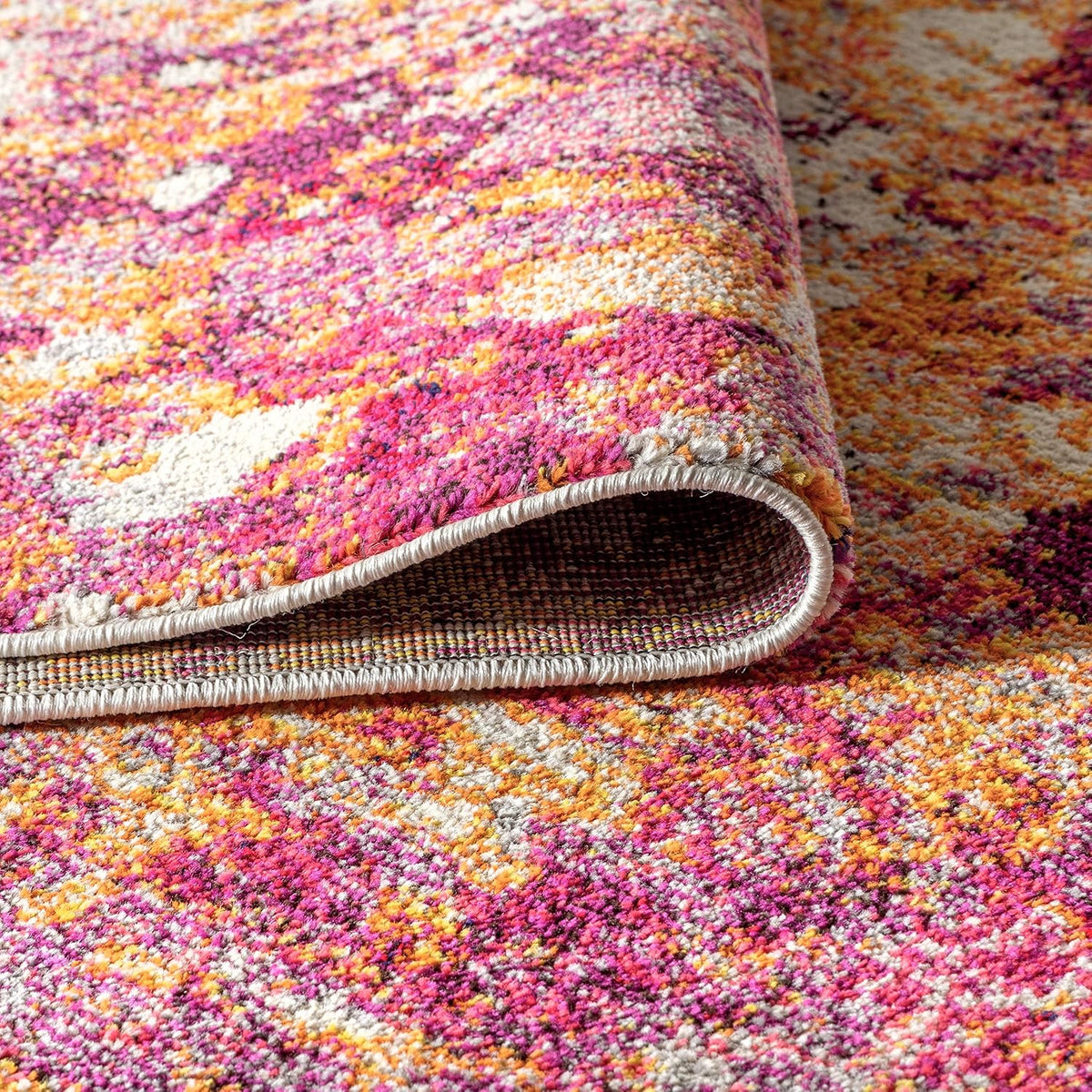 Modern Abstract Pink/Orange Indoor Area Rug, 4x6, Contemporary POP, Transitional, Easy-Cleaning for Living Room, Bedroom, Kitchen, Pet Friendly, Non-Shedding (CTP108C-4)