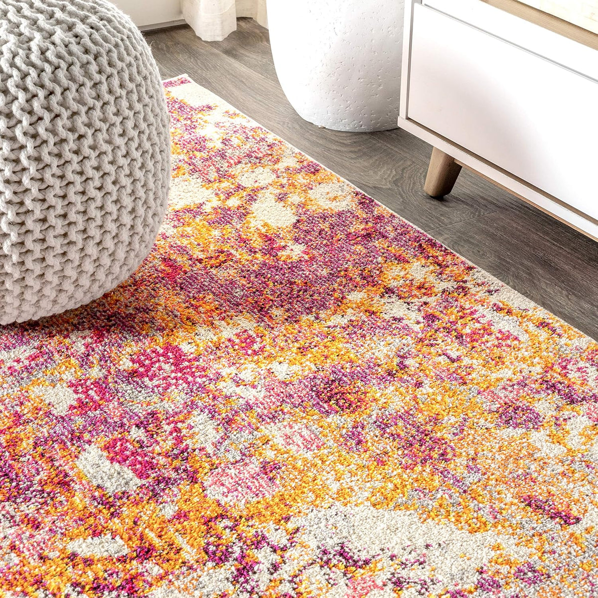 Modern Abstract Pink/Orange Indoor Area Rug, 4x6, Contemporary POP, Transitional, Easy-Cleaning for Living Room, Bedroom, Kitchen, Pet Friendly, Non-Shedding (CTP108C-4)