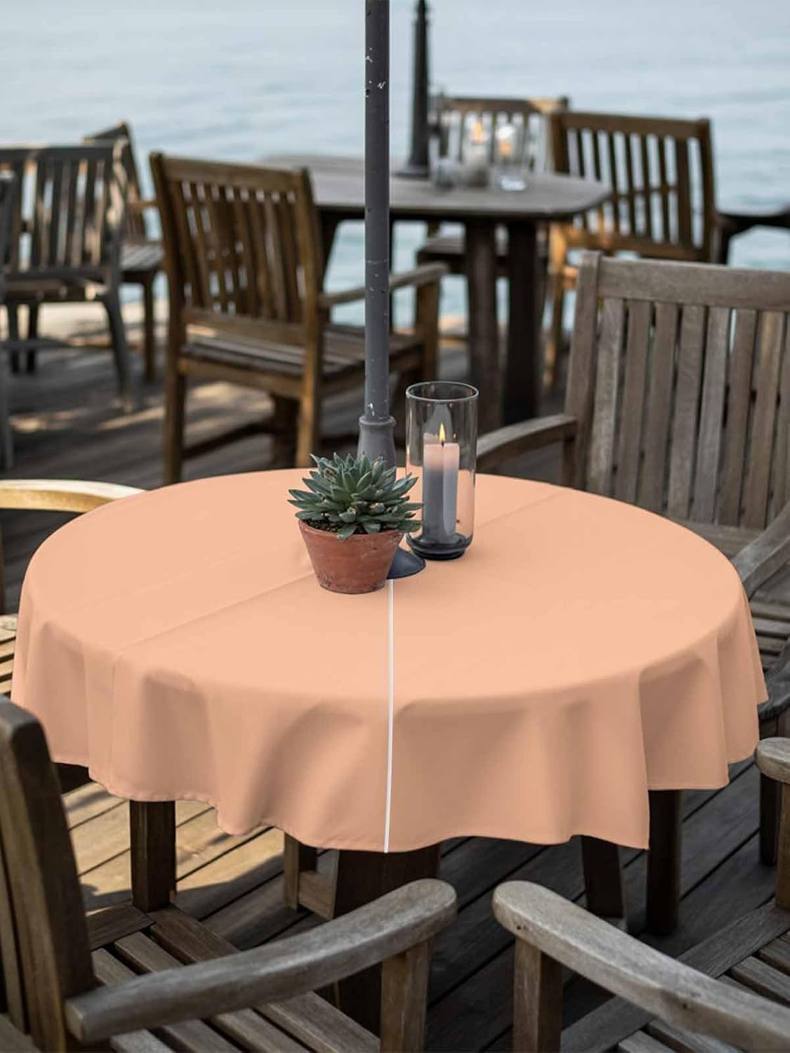 Peach Pink Watercolor Outdoor Round Tablecloth with Umbrella Hole and Zipper,60 inch,Solid Color Waterproof Tablecloth Zippered Tabletop Collection for Picnic Patio Garden