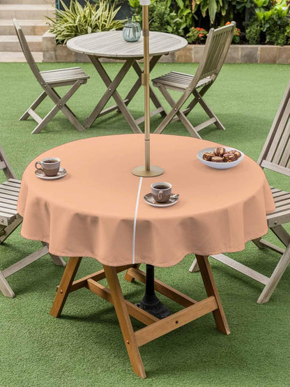 Peach Pink Watercolor Outdoor Round Tablecloth with Umbrella Hole and Zipper,60 inch,Solid Color Waterproof Tablecloth Zippered Tabletop Collection for Picnic Patio Garden