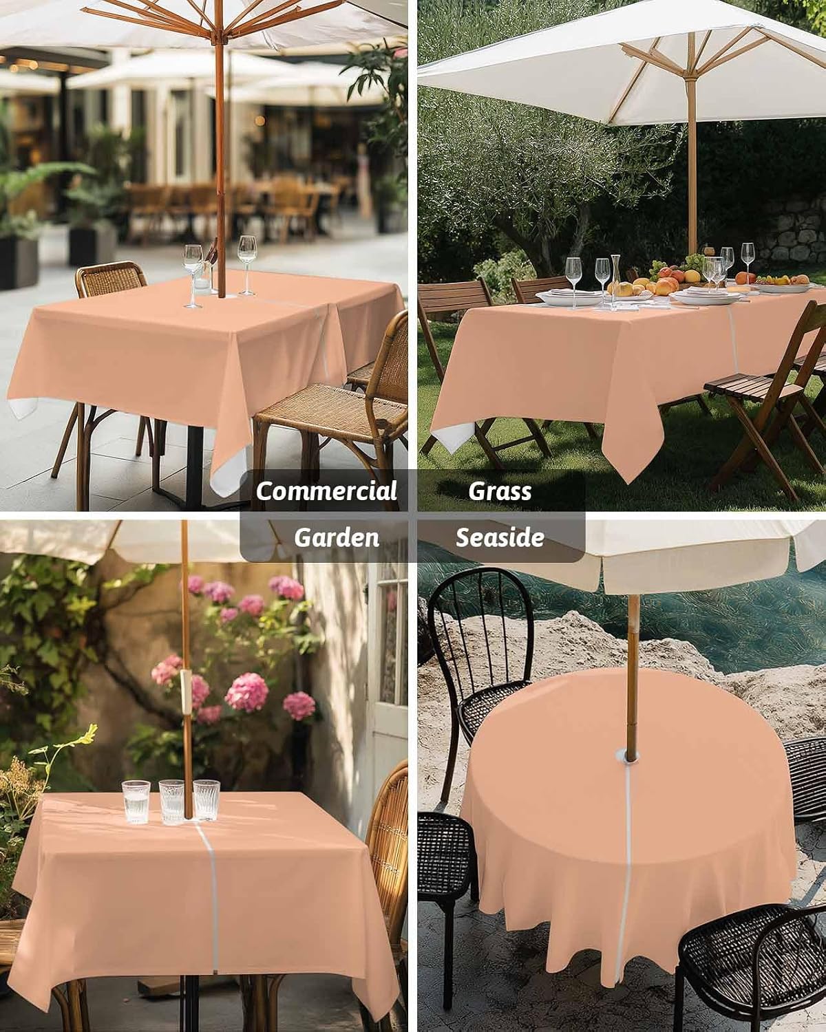 Peach Pink Watercolor Outdoor Round Tablecloth with Umbrella Hole and Zipper,60 inch,Solid Color Waterproof Tablecloth Zippered Tabletop Collection for Picnic Patio Garden