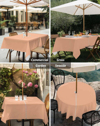 Peach Pink Watercolor Outdoor Round Tablecloth with Umbrella Hole and Zipper,60 inch,Solid Color Waterproof Tablecloth Zippered Tabletop Collection for Picnic Patio Garden