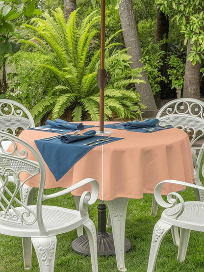 Peach Pink Watercolor Outdoor Round Tablecloth with Umbrella Hole and Zipper,60 inch,Solid Color Waterproof Tablecloth Zippered Tabletop Collection for Picnic Patio Garden