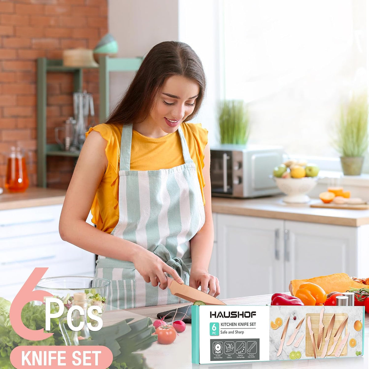 12-Piece Kitchen Knife Set, 6 Pink Knives with 6 Sheaths