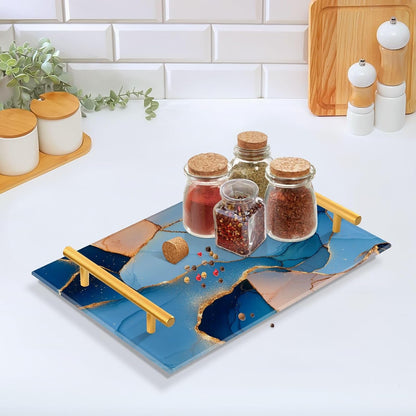 Marble Royal Blue Peach Decorative Tray with Handles with Handles Trays for Coffee Table for Jewelry Perfume for Farmhouse Serving bandeja de decoracion para sala