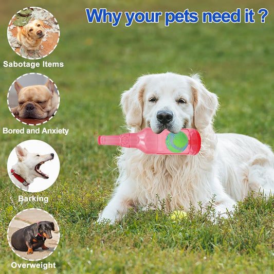Ball in Bottle Dog Toy - Interactive Crunch and Play Bottle with Tennis Ball Inside for Dogs, Squeaky Puppy Toy(Pink, Large)
