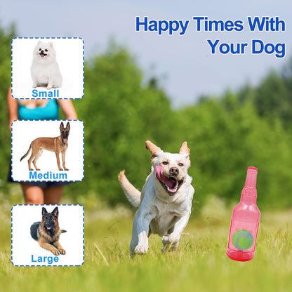Ball in Bottle Dog Toy - Interactive Crunch and Play Bottle with Tennis Ball Inside for Dogs, Squeaky Puppy Toy(Pink, Large)