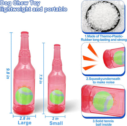 Ball in Bottle Dog Toy - Interactive Crunch and Play Bottle with Tennis Ball Inside for Dogs, Squeaky Puppy Toy(Pink, Large)
