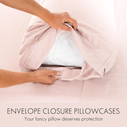 Full Sheets Set - 6 Piece Fitted Bed Sheet Set, Barely Pink