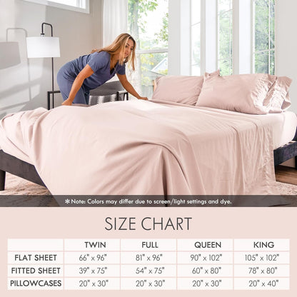 Full Sheets Set - 6 Piece Fitted Bed Sheet Set, Barely Pink