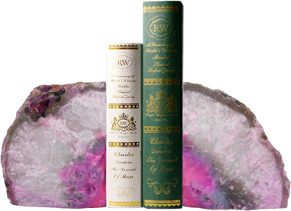 Agate Geode Bookends Heavy Duty Pink Crystal Stone Book Holders Decorative