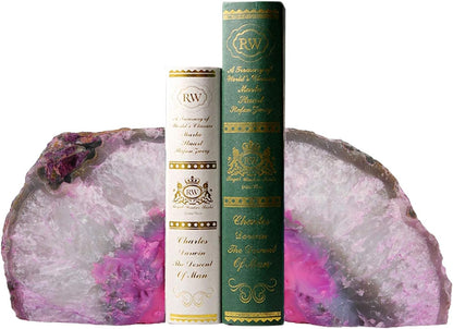 Agate Geode Bookends Heavy Duty Pink Crystal Stone Book Holders Decorative