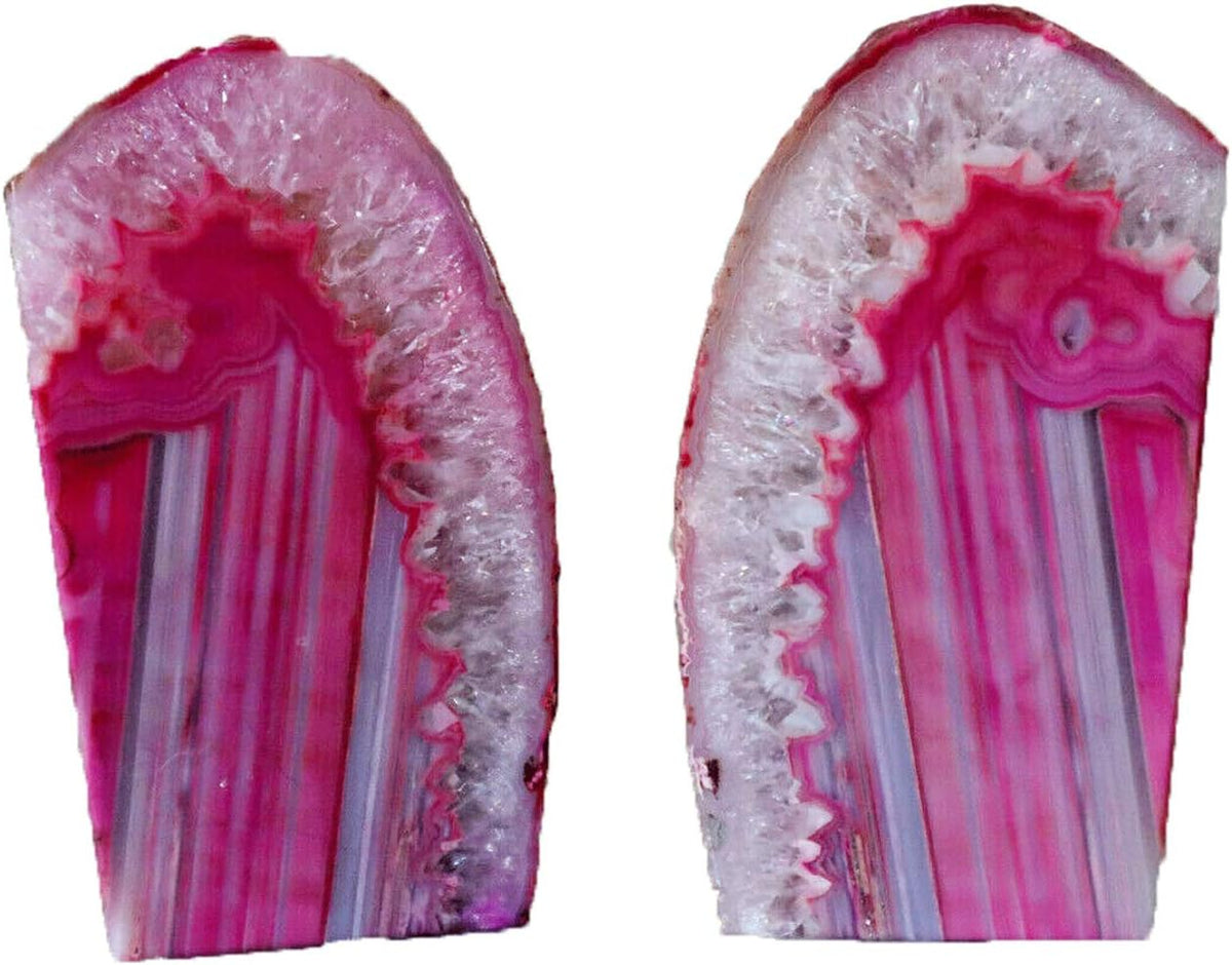 Agate Geode Bookends Heavy Duty Pink Crystal Stone Book Holders Decorative